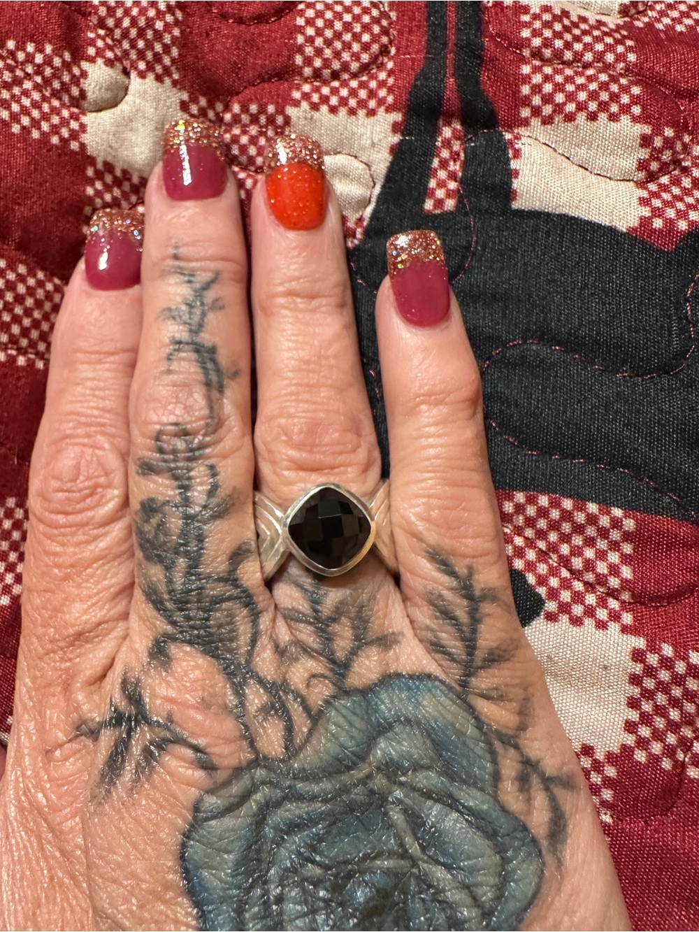 Sterling Silver Black Faceted Cushion Ring - Women's Jewelry